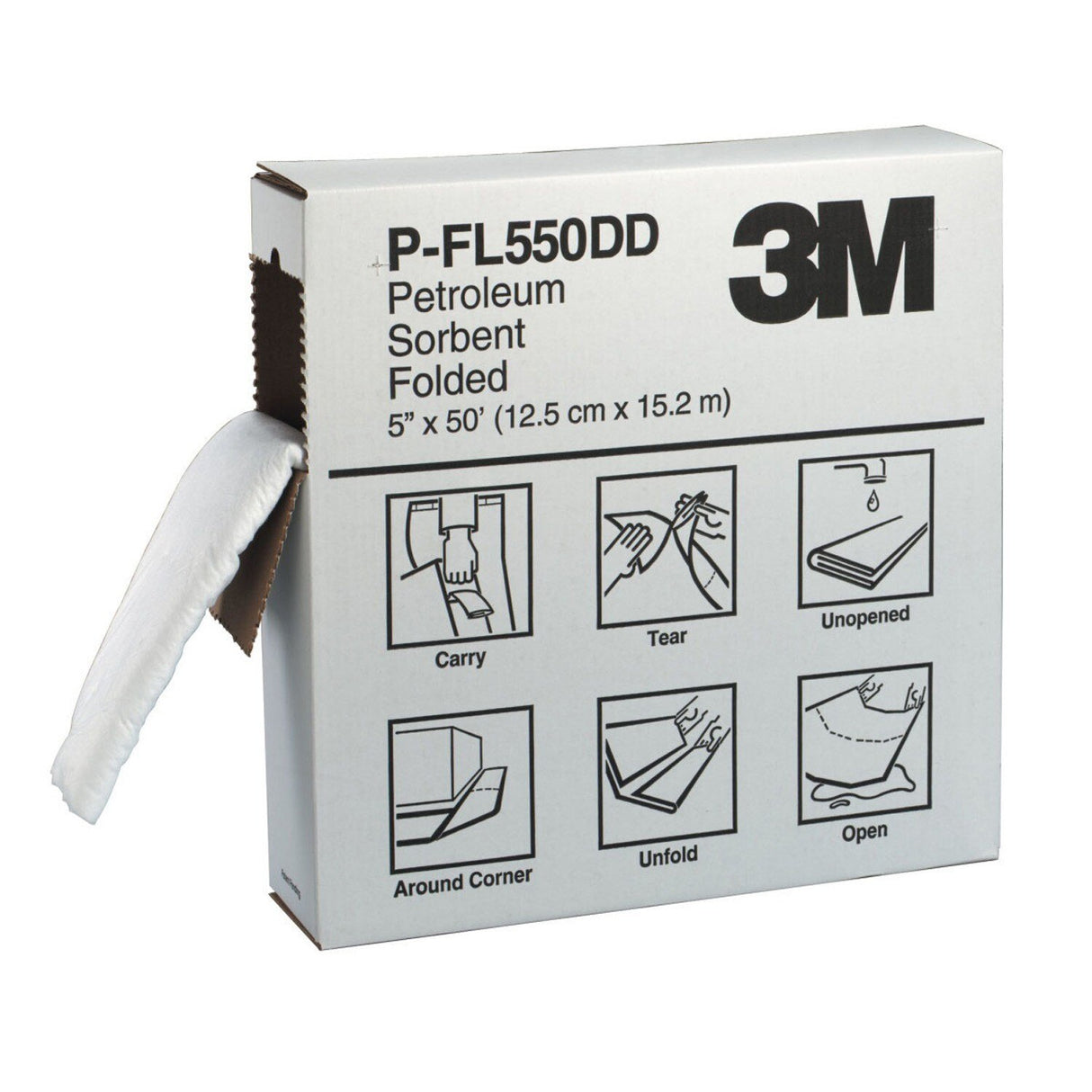 3M P-FL550DD Petroleum Sorbent Folded, Oil-Only, 5 in x 50 ft, White, Perforated every 16 in (7000002025) (3 Pack)