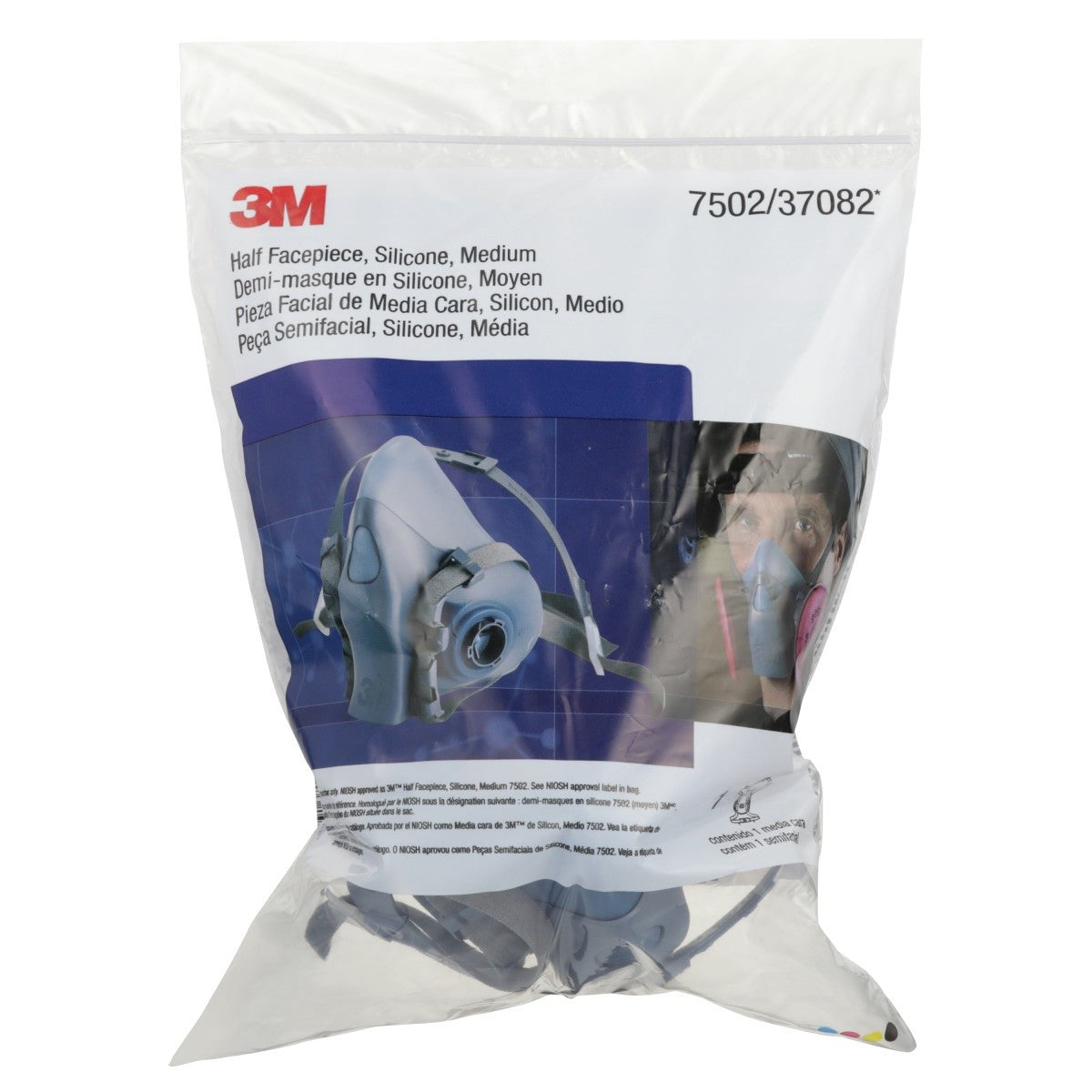 3M 37082 7502 Reusable Respirator Half Facepiece, Medium, Silicone, Cool Flow Valve, Drop-Down Harness, Bayonet Connections, Dual Airline Compatible (7000002162) (10 Pack) - 5