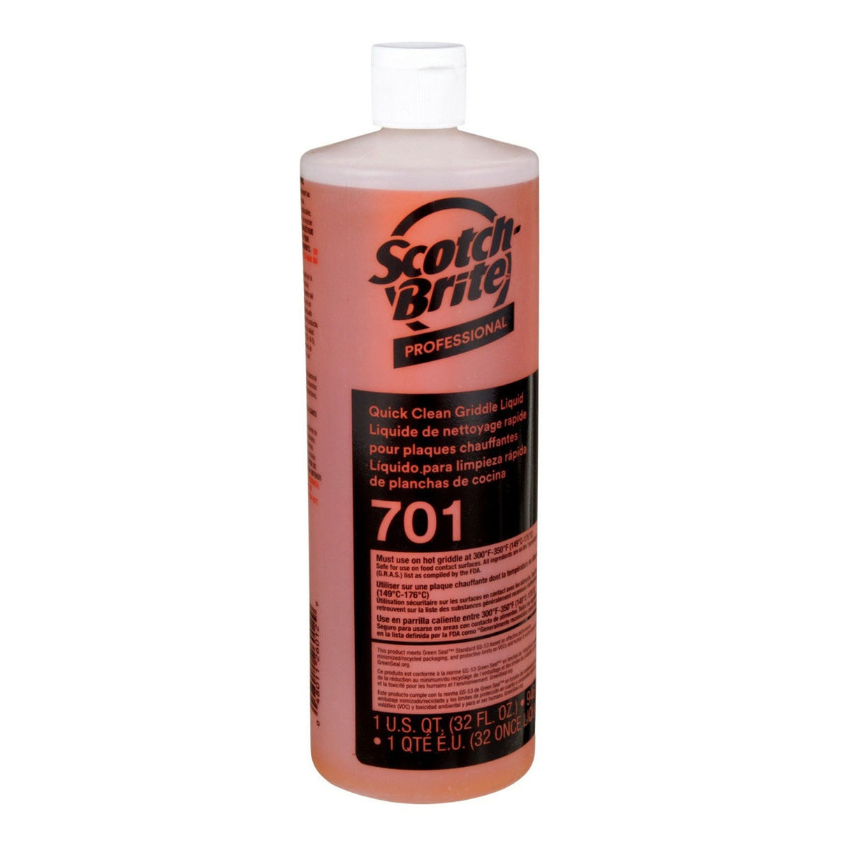 3M 701 Scotch-Brite Quick Clean Griddle Liquid, Orange, 1 Quart, Removes Baked-On Food and Cooking Oils (H-701-32OZ) (7000002182) (Case of 4) (4 Pack) - 2