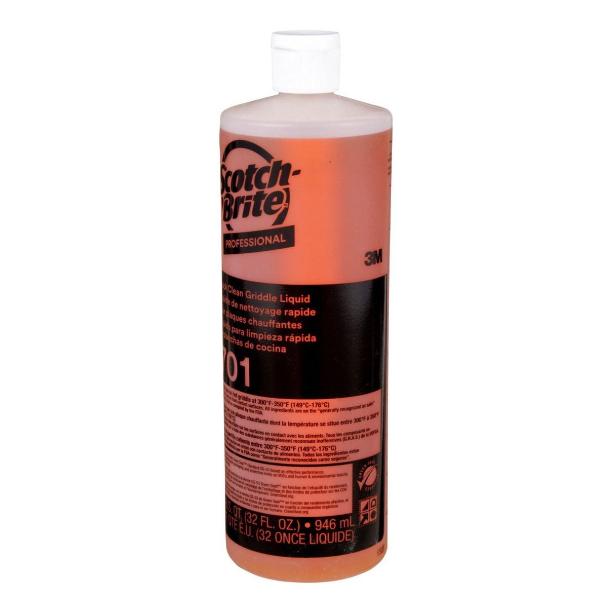 3M 701 Scotch-Brite Quick Clean Griddle Liquid, Orange, 1 Quart, Removes Baked-On Food and Cooking Oils (H-701-32OZ) (7000002182) (Case of 4) (4 Pack) - 3