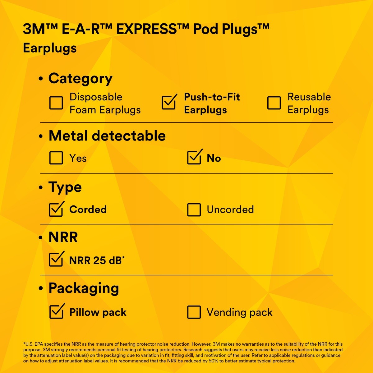 3M 311-1114 E-A-R EXPRESS Pod Plugs Earplugs, Corded, Blue Grips, Pillow Pack (7000002309) (400 Pack) - 9