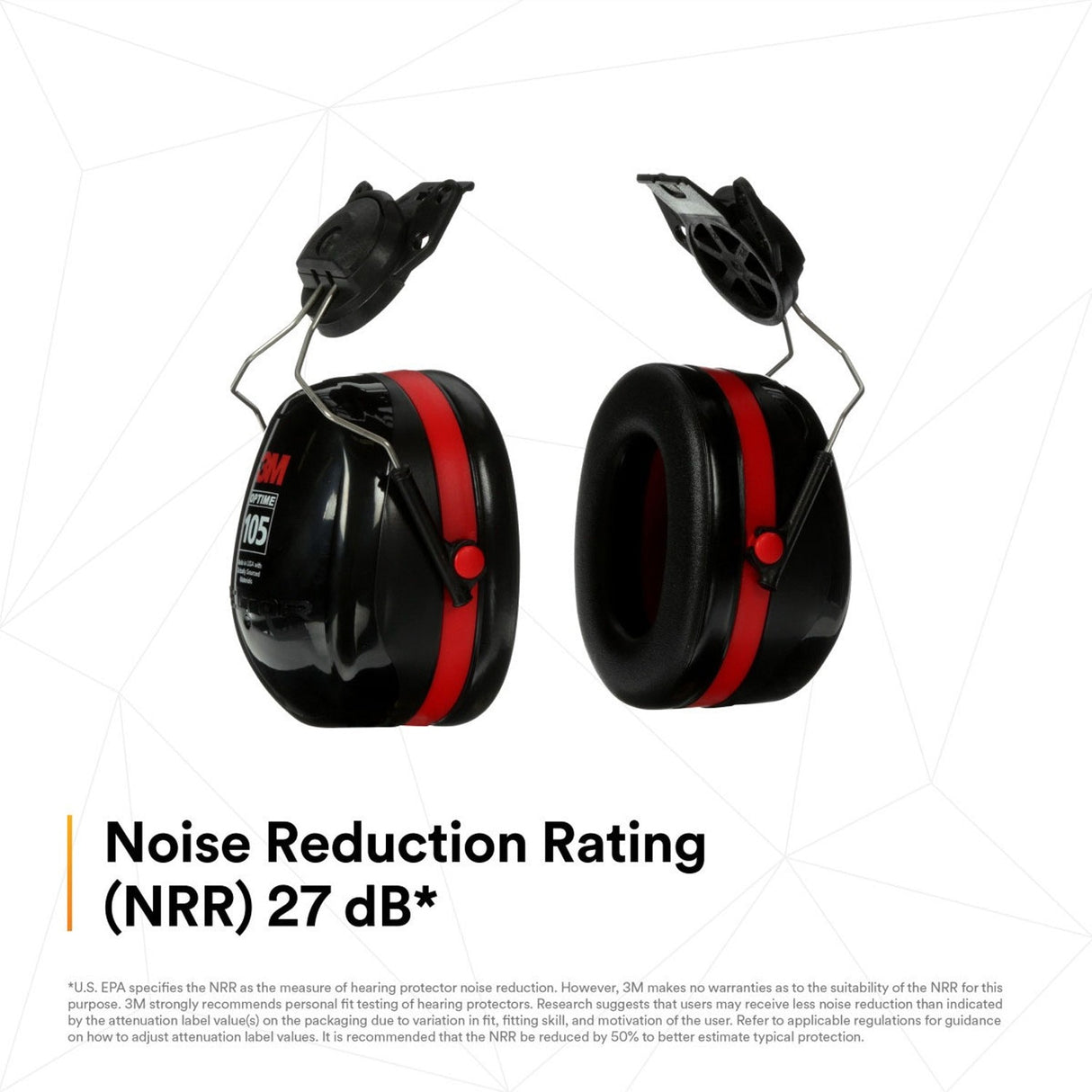 3M H10P3E PELTOR Optime 105 Hard Hat Attached Earmuffs NRR 27 dB (7000002327) (10-Pack) - 7