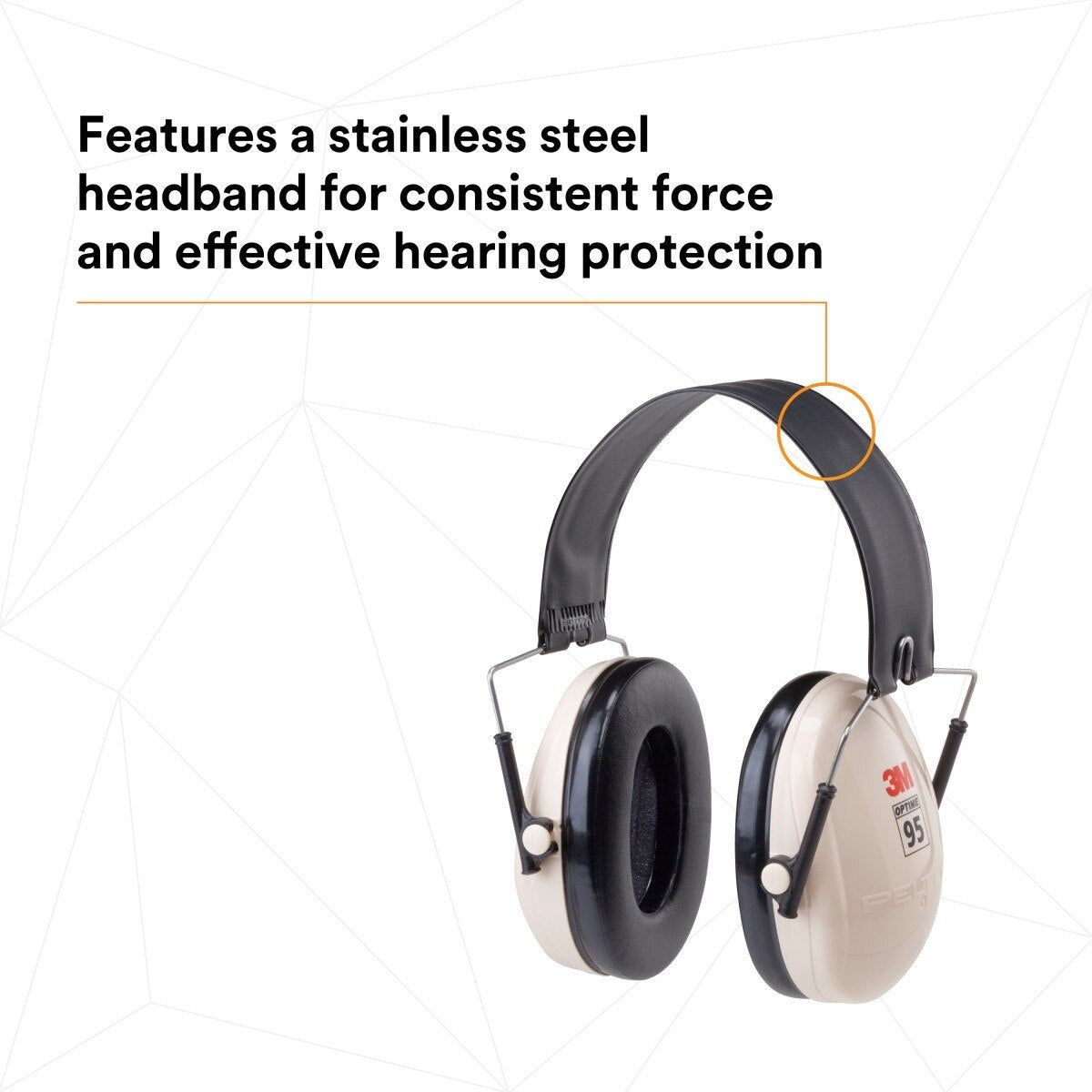 3M H6F/V PELTOR Optime 95 Folding Over-the-Head Earmuffs, 21 dB NRR, Adjustable, Beige (7000002328) - 7