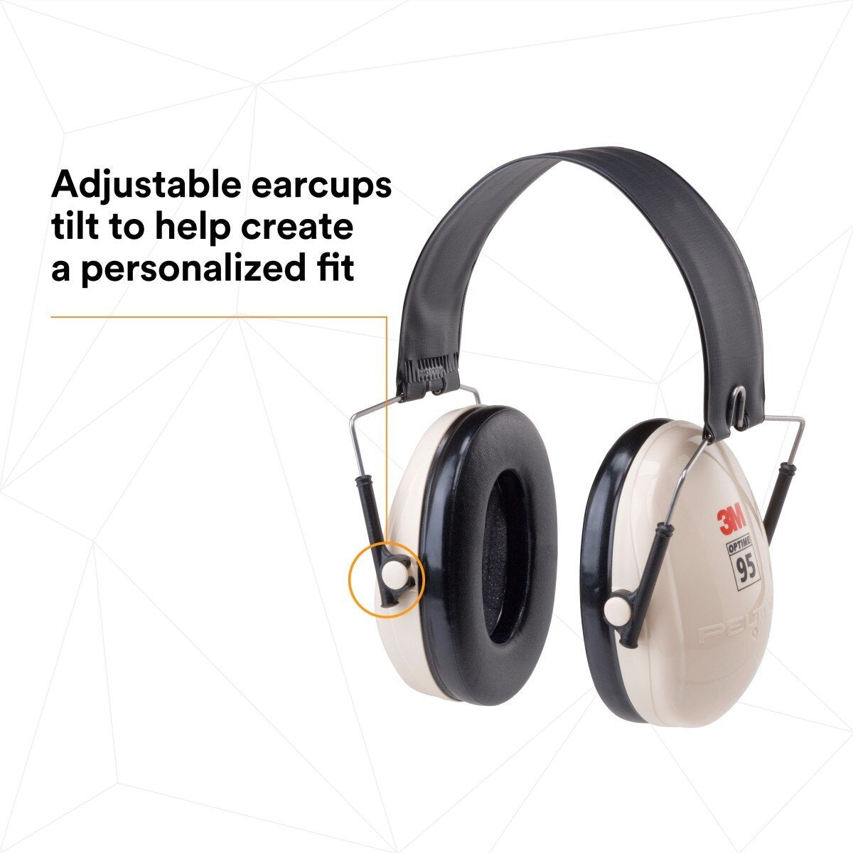 3M H6F/V PELTOR Optime 95 Folding Over-the-Head Earmuffs, 21 dB NRR, Adjustable, Beige (7000002328) - 8