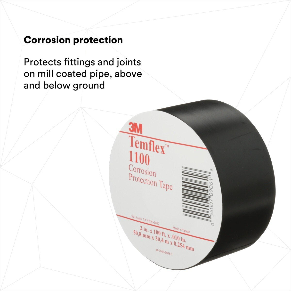 3M 1100UP-2X100FT Temflex Vinyl Corrosion Protection Tape 1100, Unprinted, Black, 2 in x 100 ft (7000005813) (24 Pack) - 3