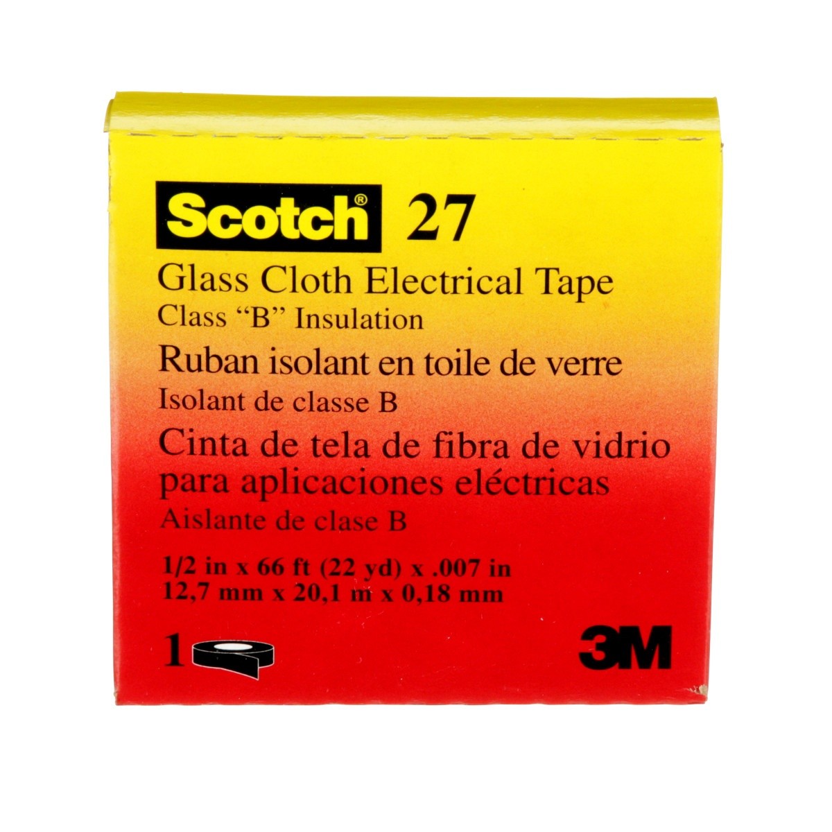 3M Scotch Glass Cloth Electrical Tape 27, 1/2 in x 66 ft, 7 mil, White, Rubber Adhesive, High Temperature (27-1/2"X66') (7000005814) (10 Pack) - 10
