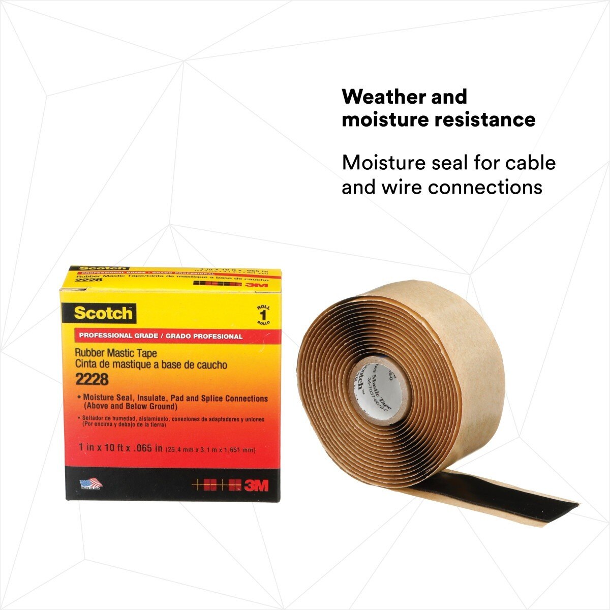 3M 2228-1X10FT Scotch Rubber Mastic Tape 2228, Black, 1 in x 10 ft, 65 mil, Conformable Self-Fusing Electrical Insulating Moisture Sealing (7000006048) (12 Pack) - 5