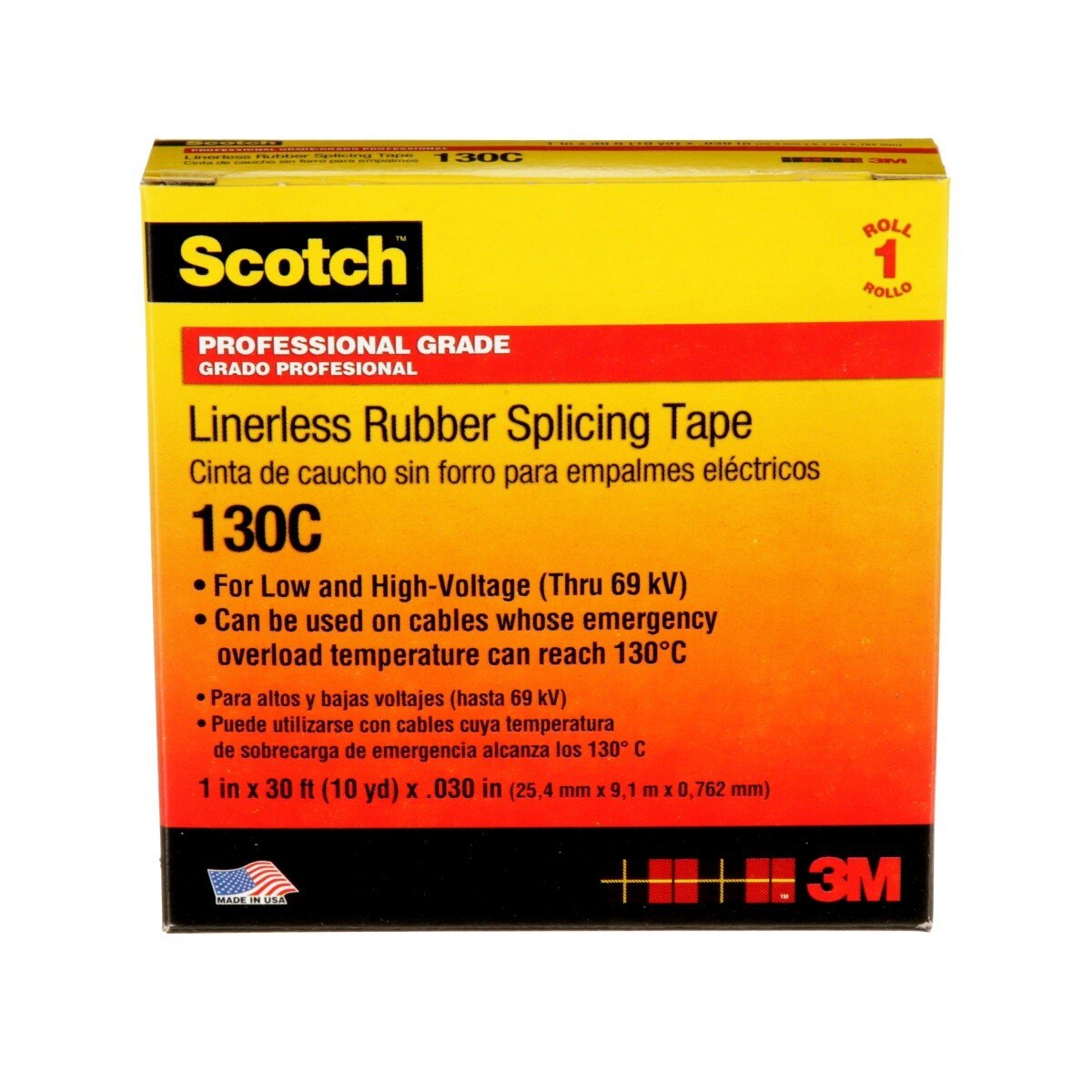 3M Scotch Linerless Rubber Splicing Tape 130C, Black, 1 in x 30 ft, 30 mil, Self Fusing, UV Resistant (130C-1X30FT) (7000006090) (24 Pack) - 2