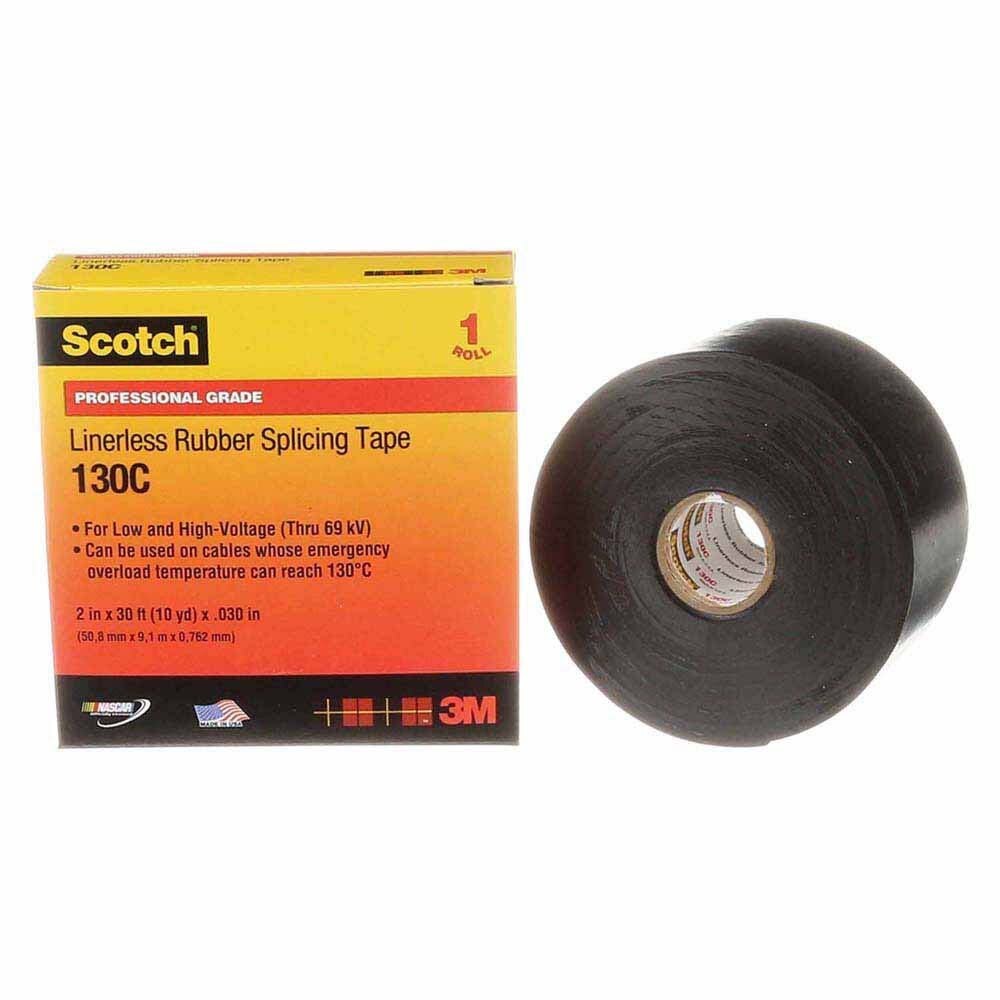 3M 7000006091 Linerless Rubber Splicing Tape 130C, 2 in. x 30 ft, Professional Grade (1 Roll)