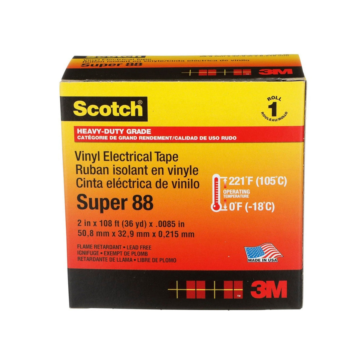 3M Scotch Super 88 Vinyl Electrical Tape, Black, 2 in x 36 yd, Premium Grade, Rubber Resin Adhesive, PVC Backing (88-2X36YD) (7000006093) (12 Pack) - 9