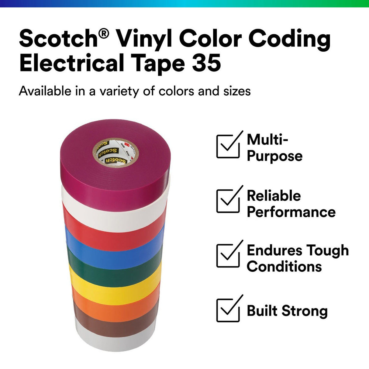 3M 35-3/4X66FT-GN Scotch Vinyl Color Coding Electrical Tape 35, Green, 3/4 in x 66 ft, 7 mil, Flame Retardant (7000006098) (10 Pack) - 5