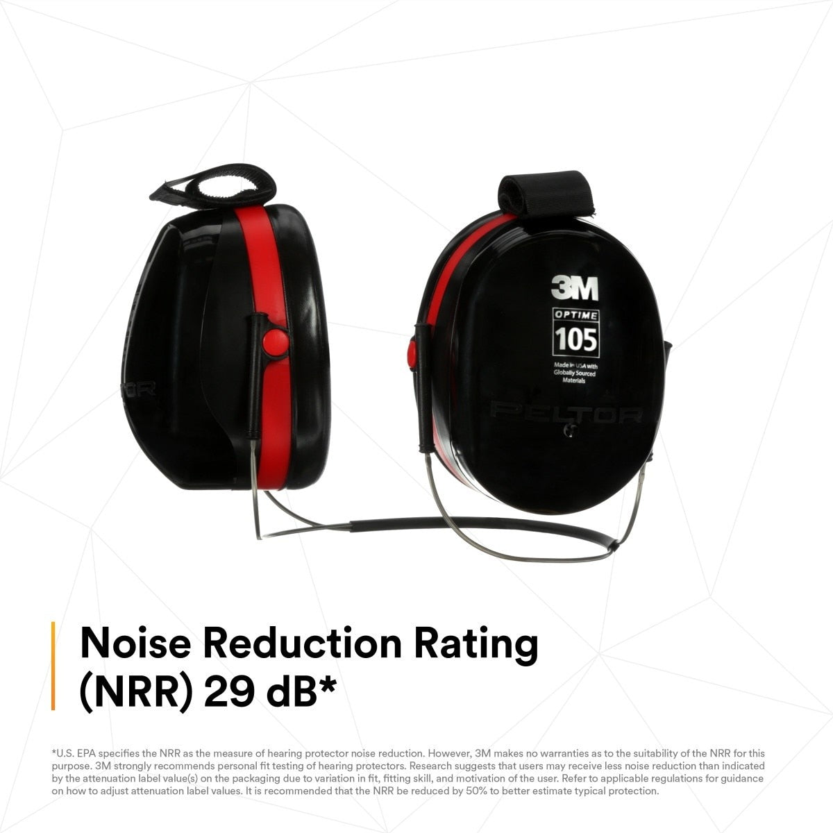 3M H10B PELTOR Optime 105 Behind-the-Head Earmuffs, 29 dB NRR (7000009664) - 7