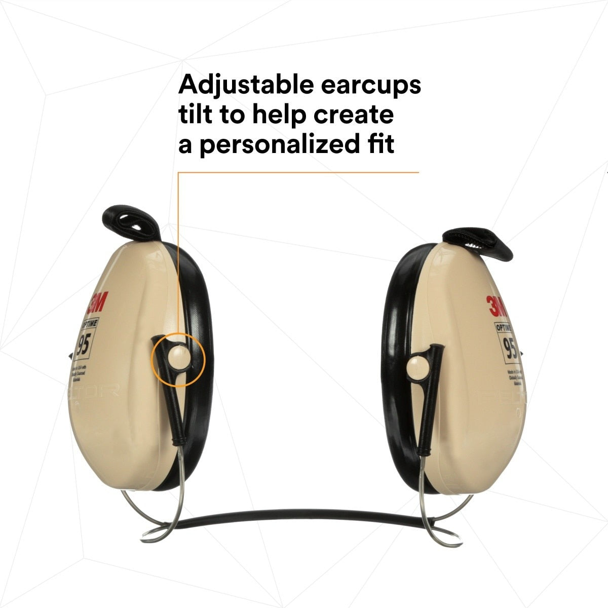 3M H6B/V 08062 PELTOR Optime 95 Behind-the-Head Earmuffs, 21 dB NRR, Adjustable Earcups, Beige (7000009666) - 3