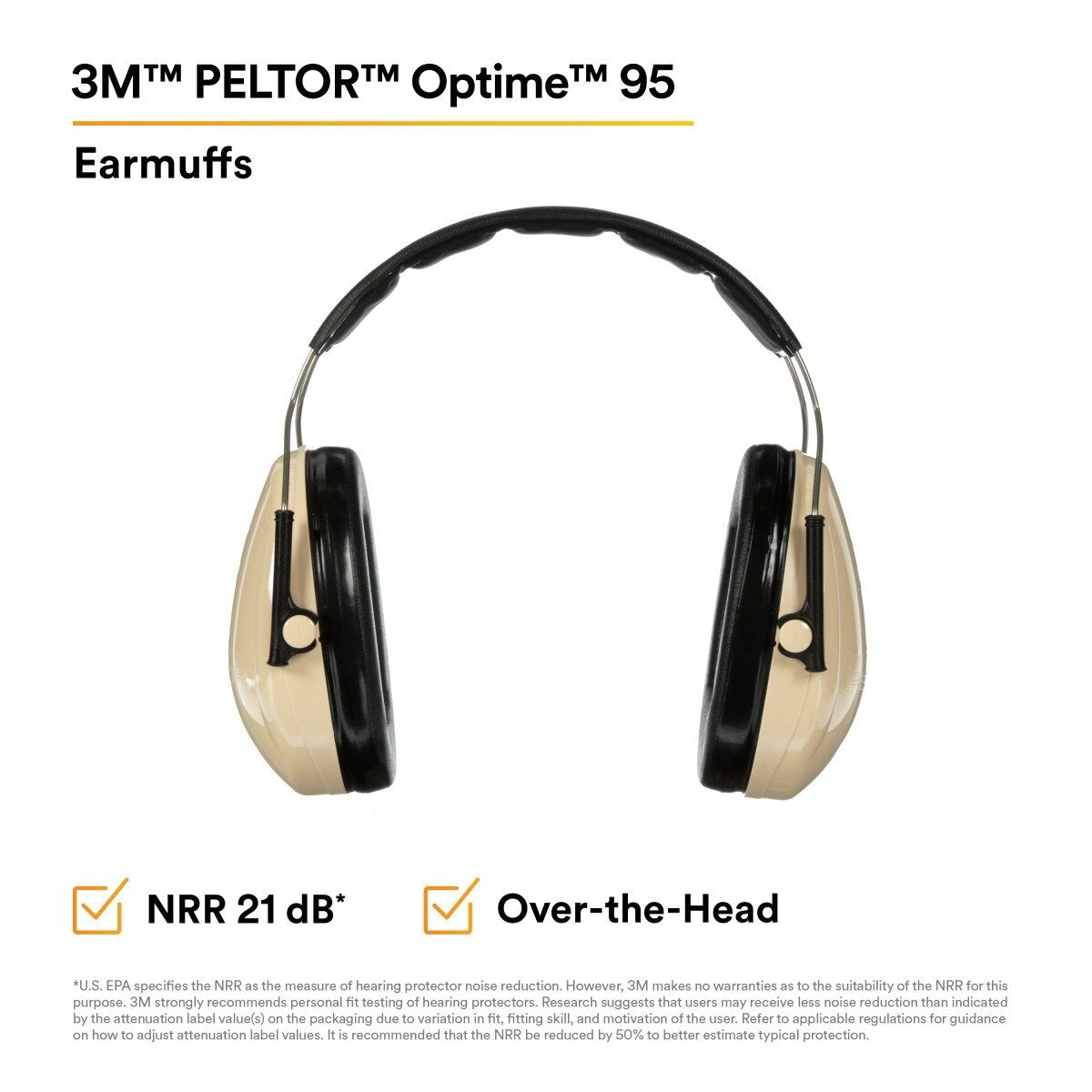 3M H6A/V PELTOR Optime 95 Over-the-Head Earmuff, NRR 21 dB (7000009667) - 2