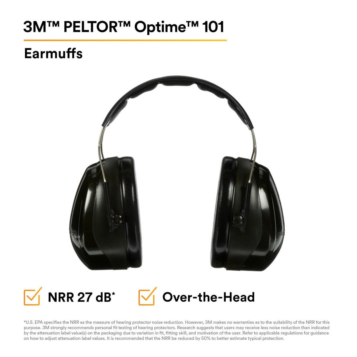 3M H7A 8071 PELTOR Optime 101 Over-the-Head Earmuffs 27 dB NRR (7000009669) - 5