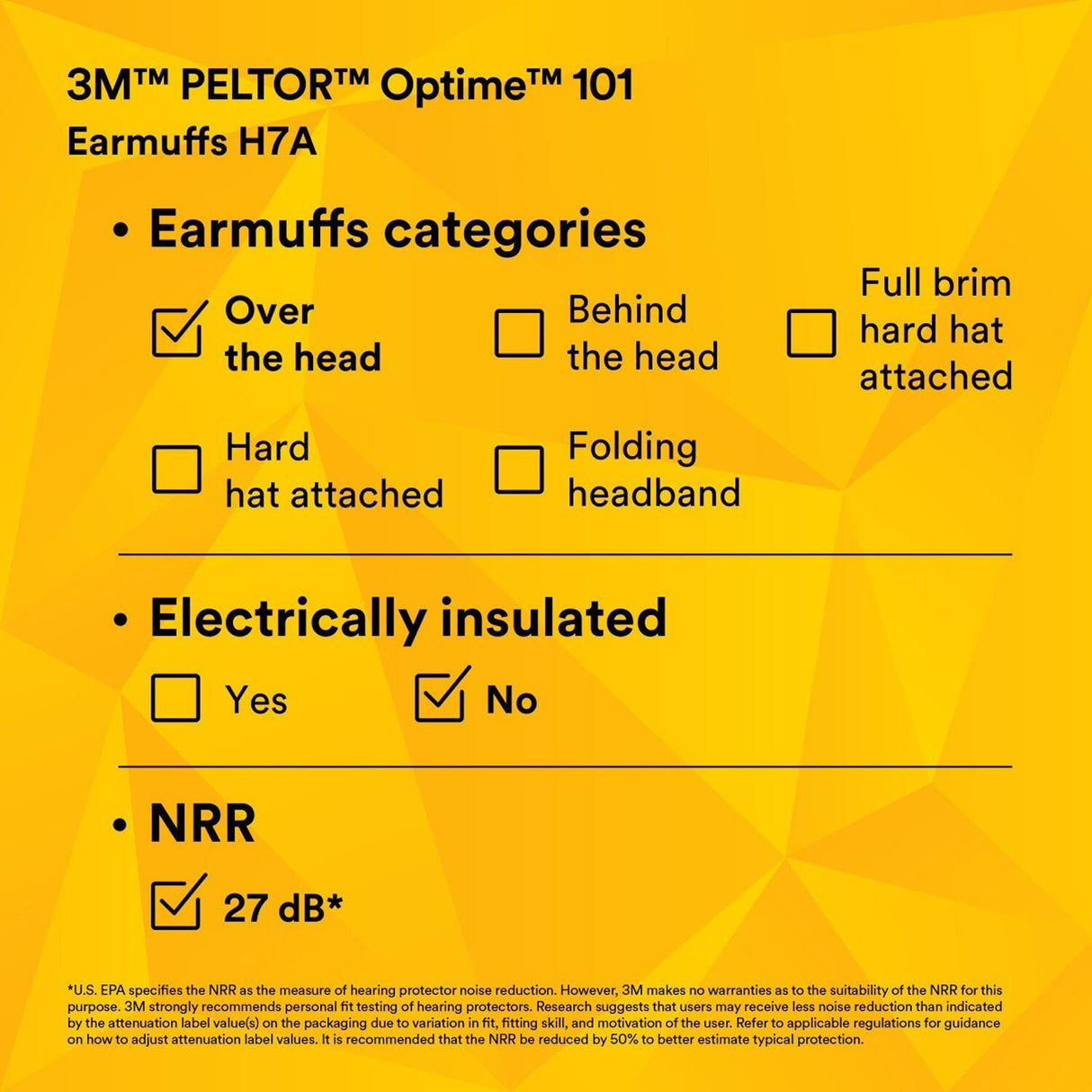 3M H7A 8071 PELTOR Optime 101 Over-the-Head Earmuffs 27 dB NRR (7000009669) - 10