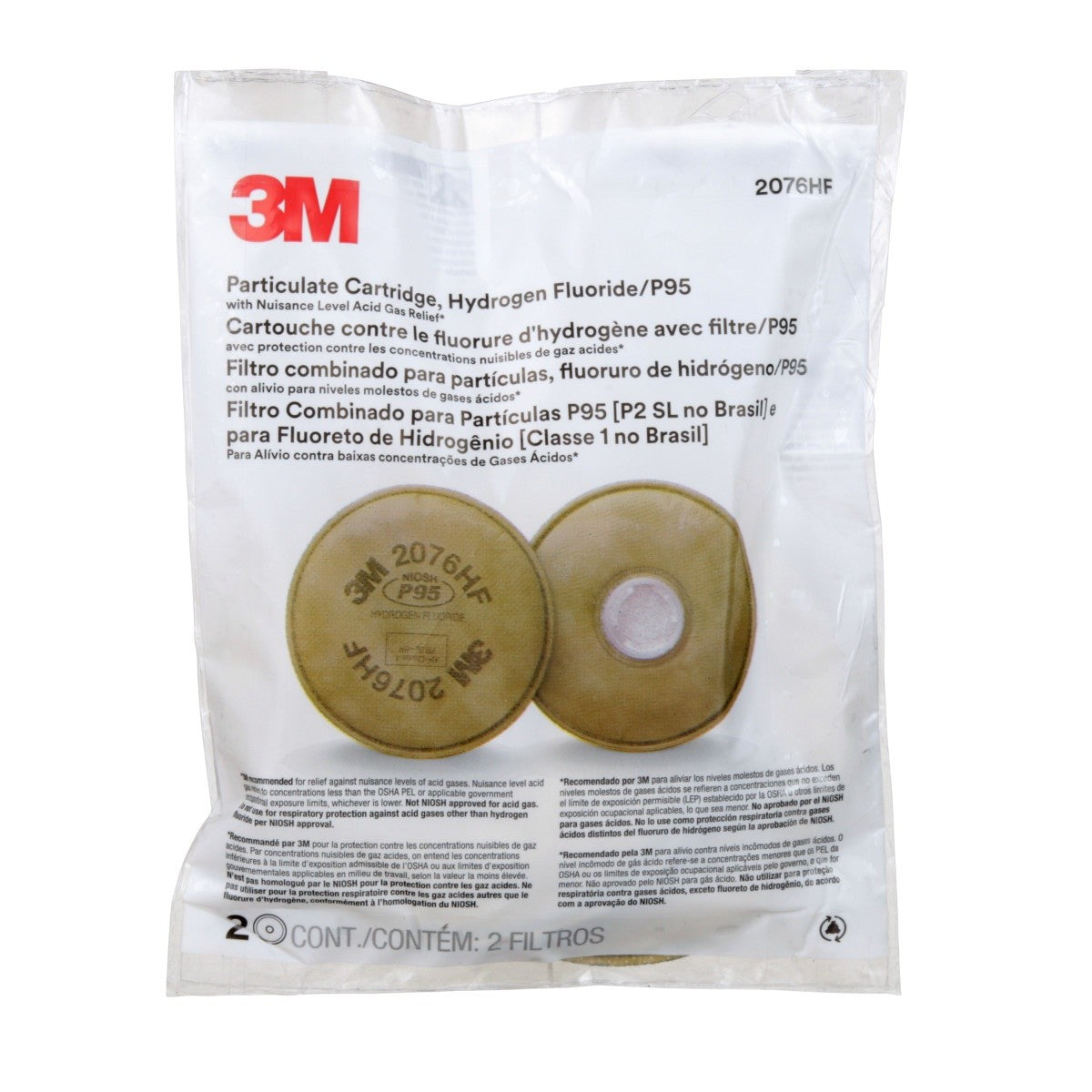 3M 2076HF Particulate Cartridge Filter, P95, Hydrogen Fluoride, Bayonet, Nuisance Level Acid Gas Relief (7000021310) (1 Pair) (50 Pack) - 4