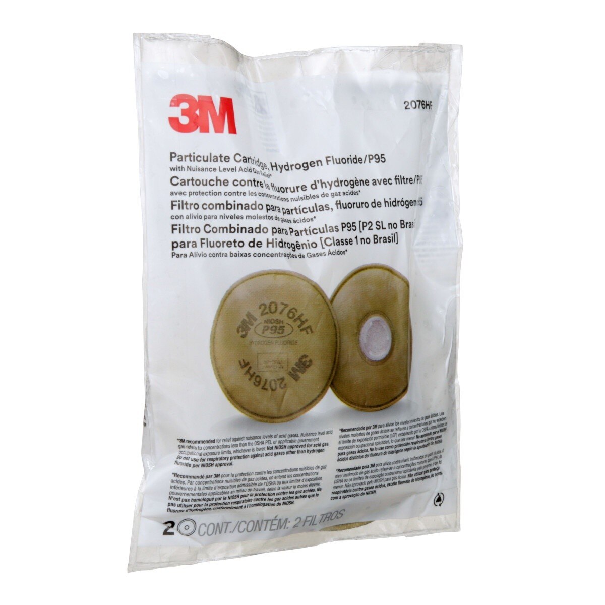 3M 2076HF Particulate Cartridge Filter, P95, Hydrogen Fluoride, Bayonet, Nuisance Level Acid Gas Relief (7000021310) (1 Pair) (50 Pack) - 5