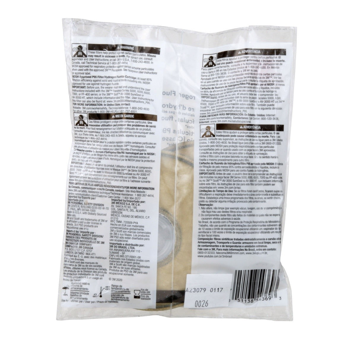 3M 2076HF Particulate Cartridge Filter, P95, Hydrogen Fluoride, Bayonet, Nuisance Level Acid Gas Relief (7000021310) (1 Pair) (50 Pack) - 6