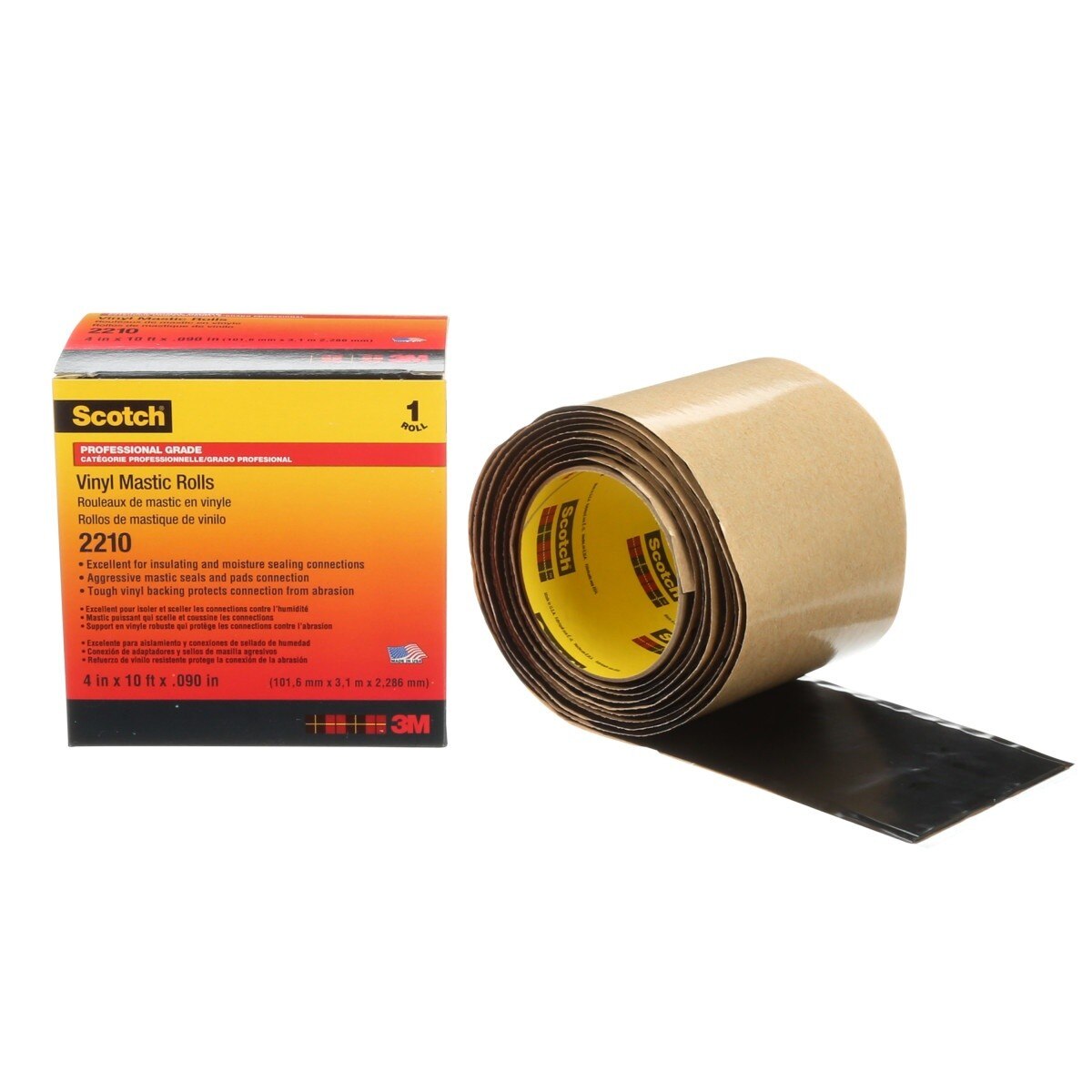 3M Scotch 2210 Vinyl Mastic Roll Electrical Tape, Self-Fusing Mastic, Black, 4 in x 10 ft (2210-4X10FT) (7000026559) (10 Pack) - 2
