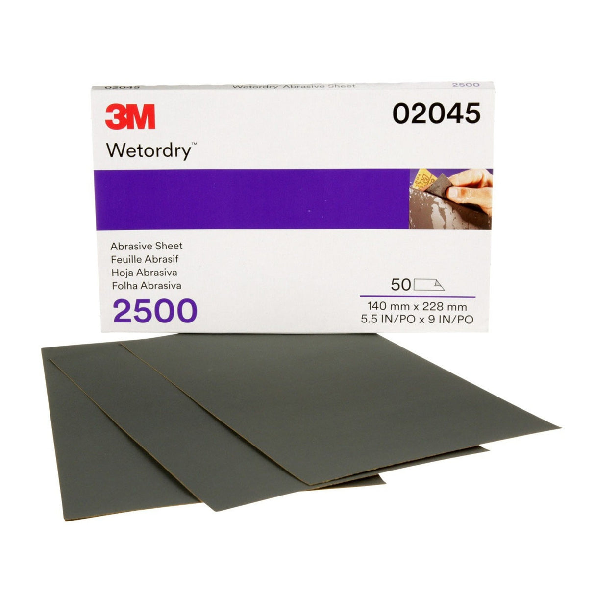 3M 401Q 02045 Wetordry Abrasive Sheet, 2500 Grit, Black, 5 1/2 in x 9 in (7000028117) (250 Pack) - 2