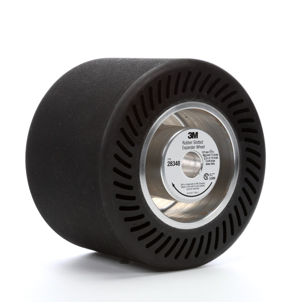 3M 28348 Rubber Slotted Expander Wheel, 5 in x 3-1/2 in 5/8 in Arbor Hole (7000028221) - 2