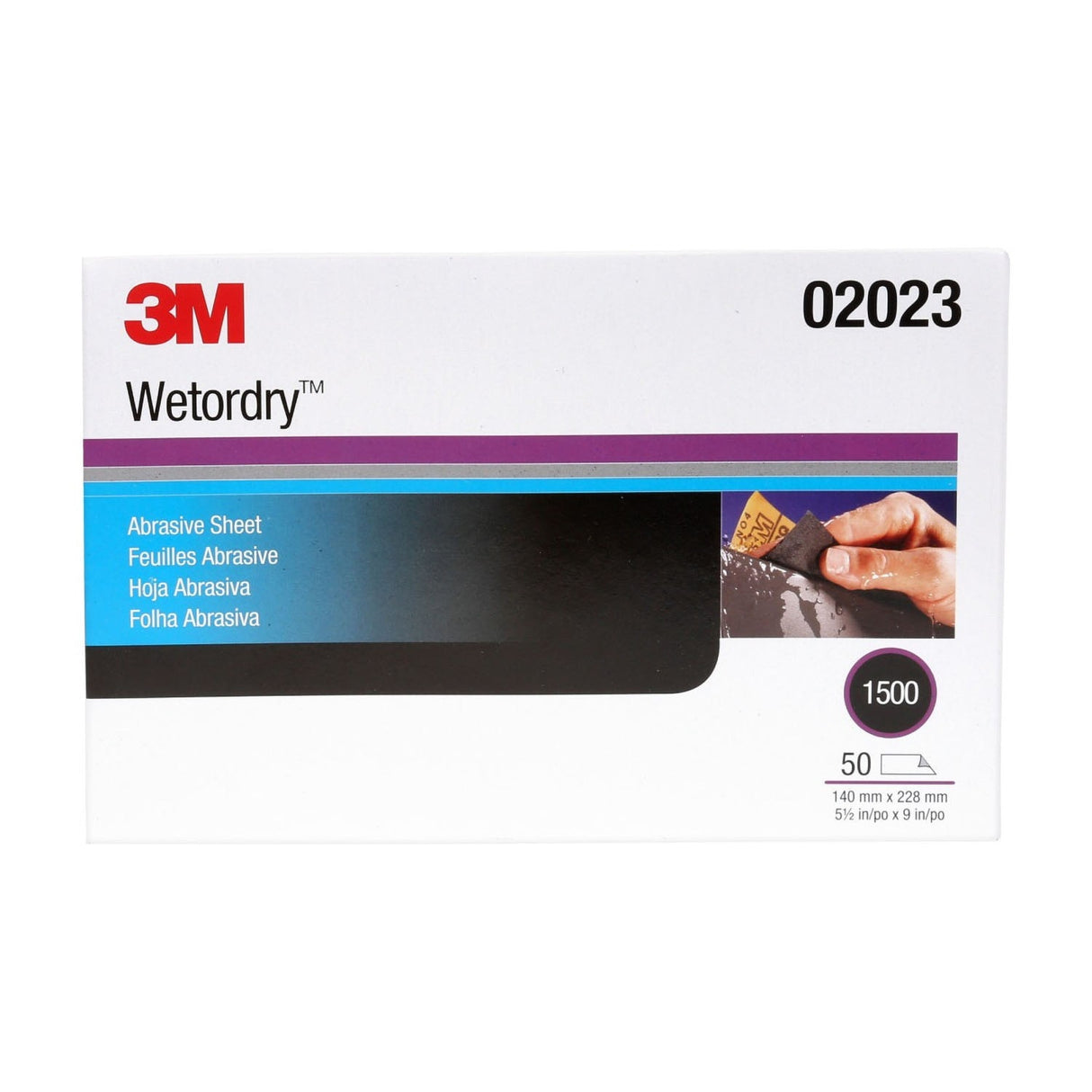3M 401Q 02023 Wet/Dry Abrasive Sheet, Silicon Carbide, 1500 Grit, Black, 5 1/2 in x 9 in (7000028329) (250 Pack) - 3