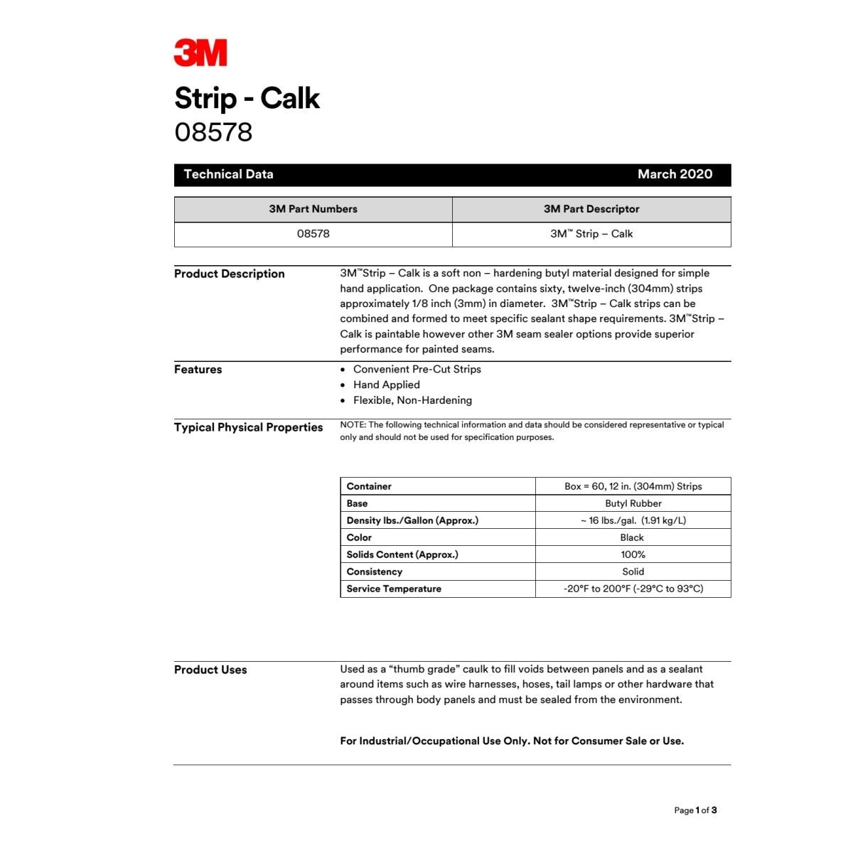 3M 08578 Strip Calk, Black, 1 ft Strips, 60 per Carton (7000028370) (12 Pack) (12 Pack) - 9