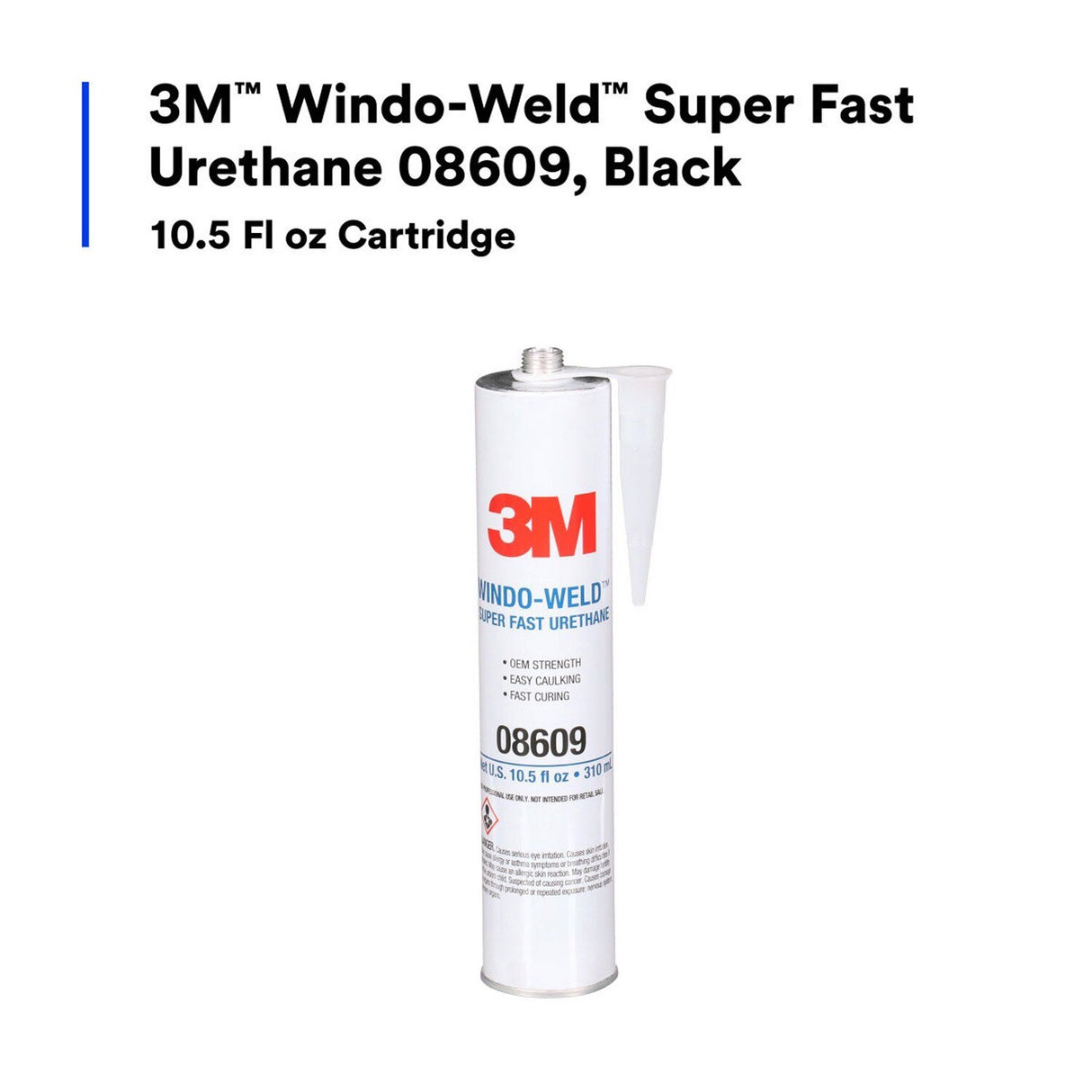 3M 08609 Super Fast Urethane Windshield Adhesive, Black, 10.5 fl oz (310 mL) Cartridge, One-Part Auto Glass Sealant (7000028403) - 2