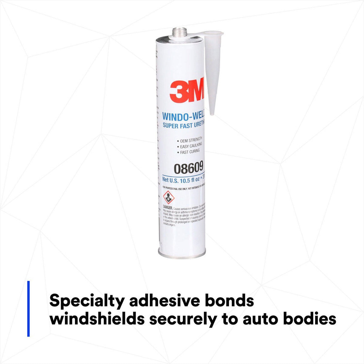 3M 08609 Super Fast Urethane Windshield Adhesive, Black, 10.5 fl oz (310 mL) Cartridge, One-Part Auto Glass Sealant (7000028403) - 7