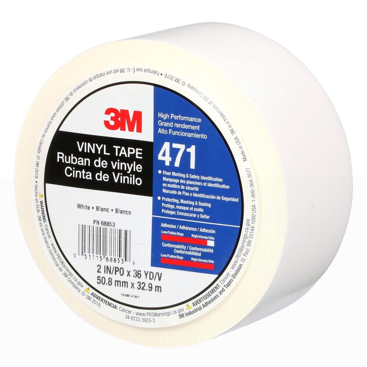 3M 471 Vinyl Tape White Floor Marking Tape 2 in x 36 yd 5.2 mil (7000028853) (24 Pack) - 5