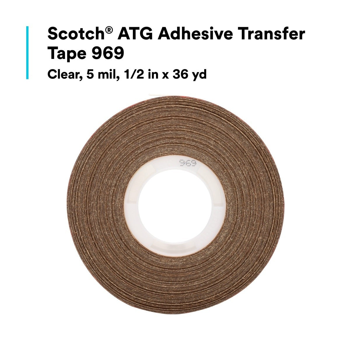 3M 969 Scotch ATG Adhesive Transfer Tape, Clear, 1/2 in x 36 yd, 5 mil (7000028865) (72 Pack) - 2