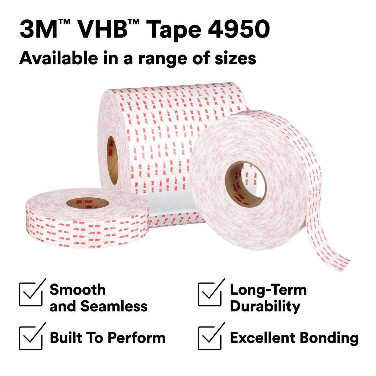 3M 4950 VHB Tape, White, 1/2 in x 36 yd, 45 mil (7000028869) (18 Pack) - 4