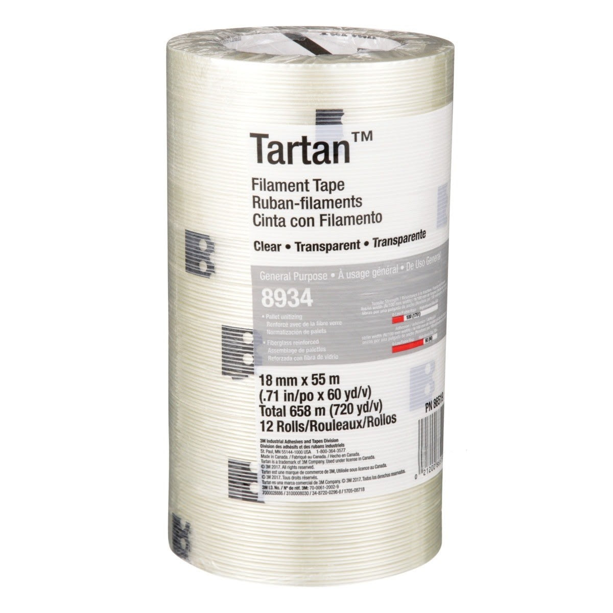 3M 8934 Tartan Filament Tape, Clear, 18 mm x 55 m, 4 mil (7000028886) (48 Pack) - 6
