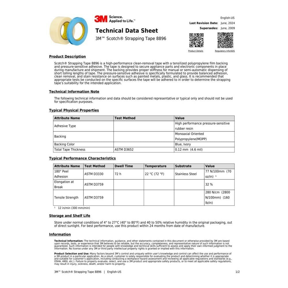 3M 7000028948 Scotch Film Strapping Tape 8896 Blue, 18 mm x 55 m (48 Pack) - 6