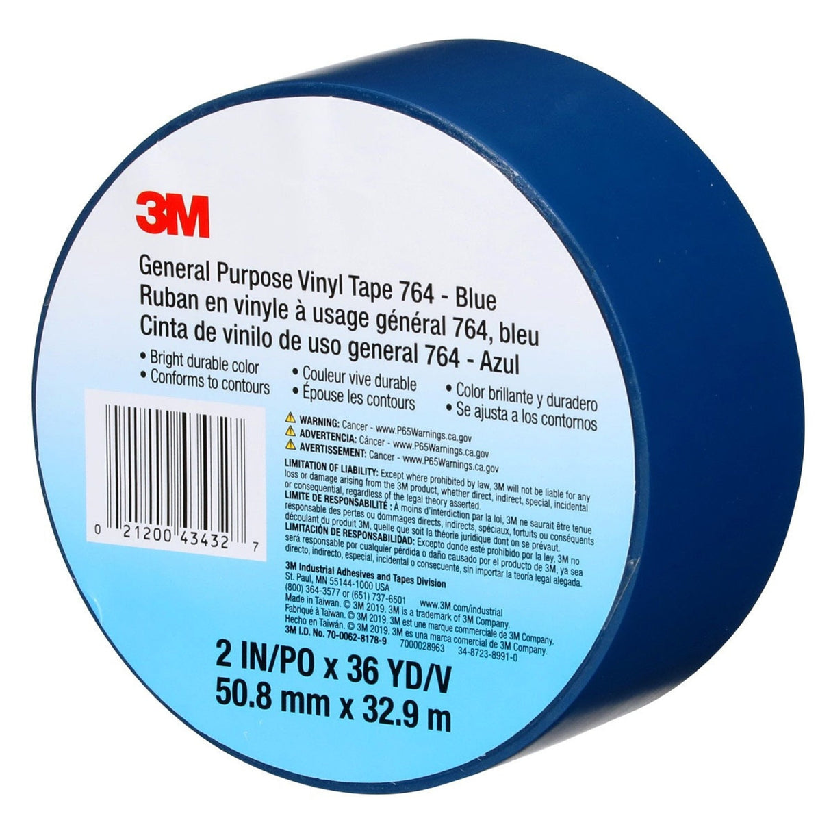 3M 764 General Purpose Vinyl Tape, Blue, 2 in x 36 yd, 5 mil (7000028963) (24 Pack) - 10