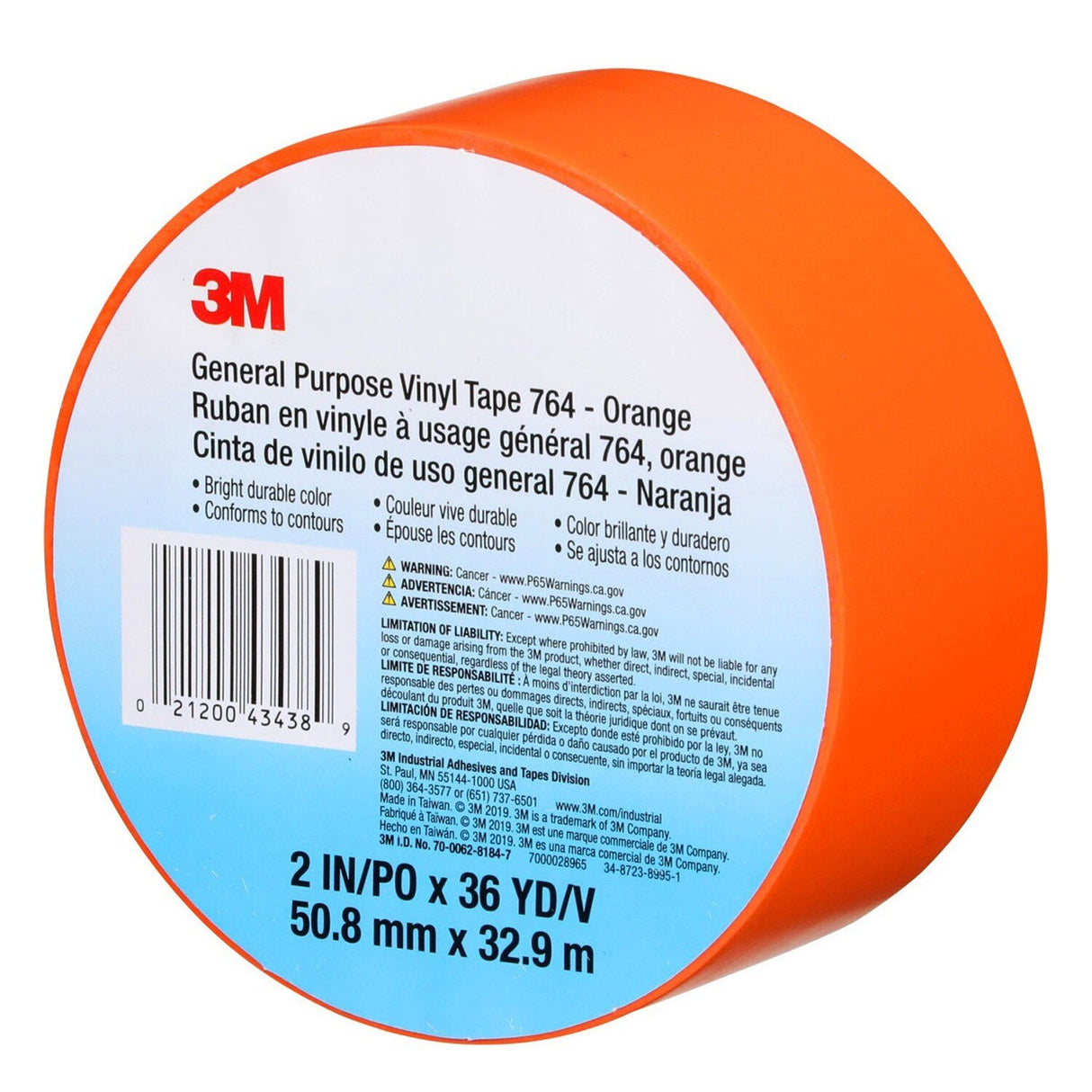 3M 764 General Purpose Vinyl Tape, Orange, 2 in x 36 yd, 5 mil (7000028965) (24 Pack) - 8