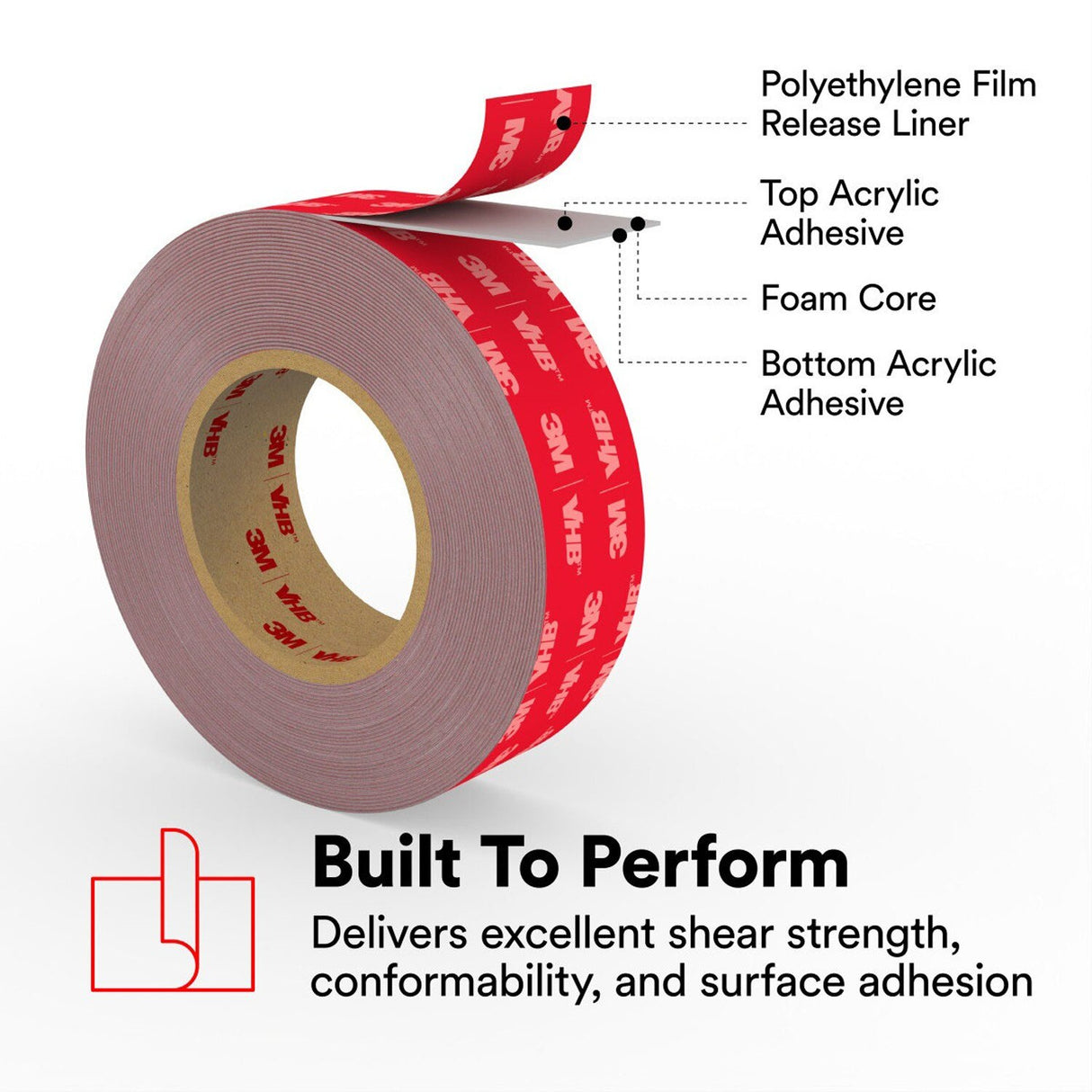 3M 4991 VHB Double-Sided Acrylic Foam Tape, Gray, 1/2 in x 36 yd, 90 mil (7000028996) (18 Pack) - 8