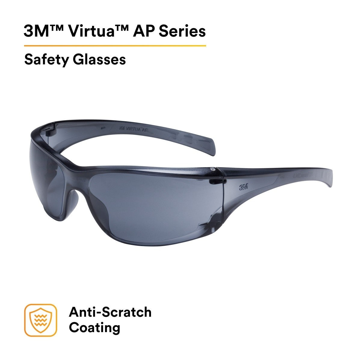 3M 11815-00000-20 Virtua AP Protective Safety Glasses, Gray Hard Coat Anti-scratch Lens, Gray Frame, Polycarbonate, 99.9 Percent UV (7000030050) (20 Pack) - 2