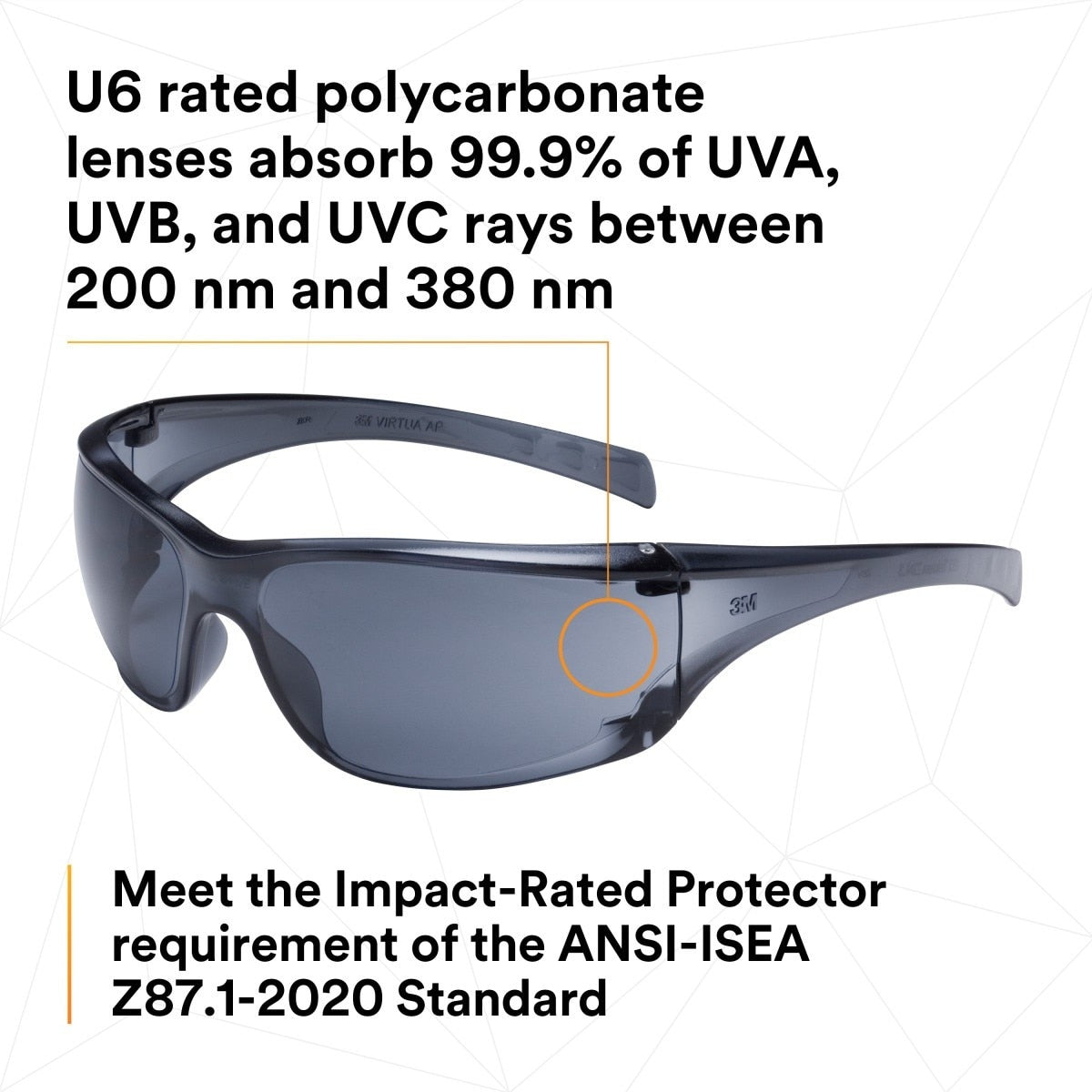 3M 11815-00000-20 Virtua AP Protective Safety Glasses, Gray Hard Coat Anti-scratch Lens, Gray Frame, Polycarbonate, 99.9 Percent UV (7000030050) (20 Pack) - 3