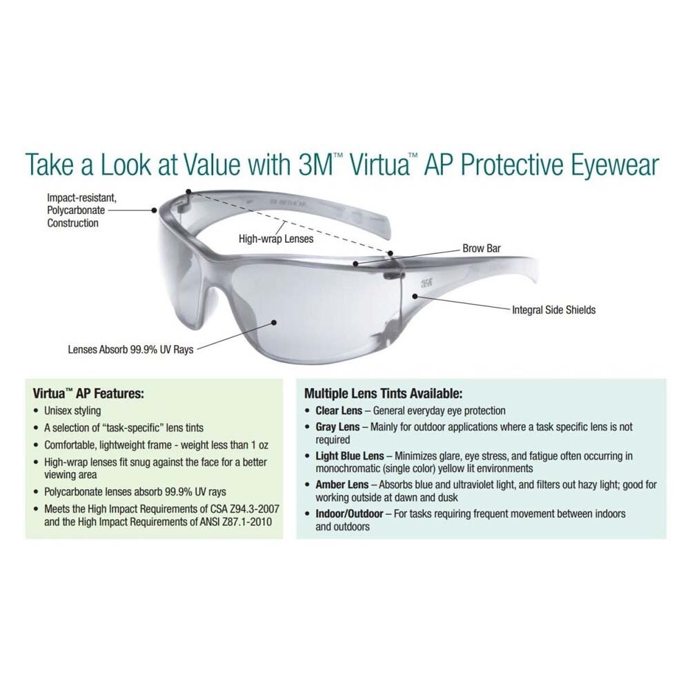 3M 7000030053 Virtua AP Anti-Fog Clear Lens Safety Glasses with Clear Frame and Side Shields - 2