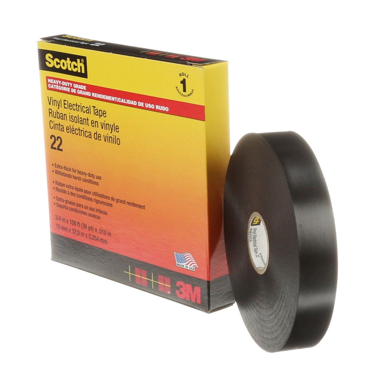 3M Scotch Heavy Duty Vinyl Electrical Tape 22, Black, 3/4 in x 36 yd (22-3/4X36YD) (7000031344) (12 Pack) - 5