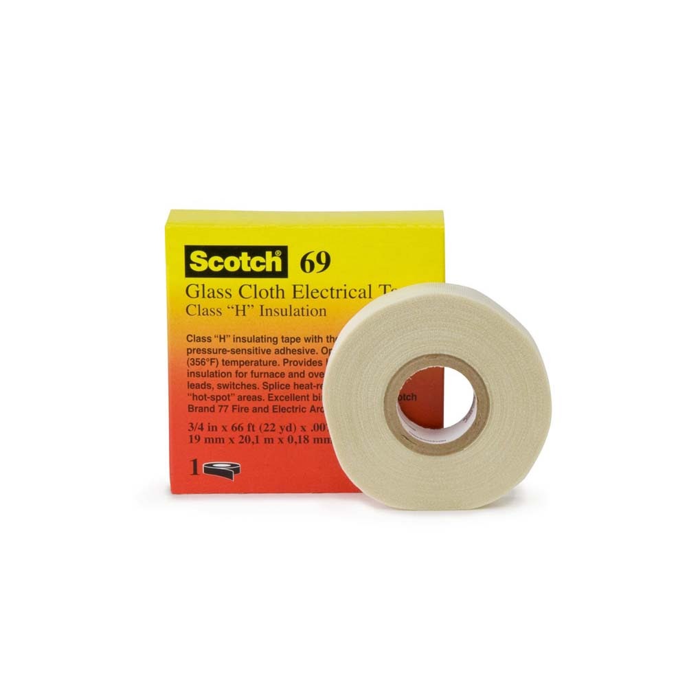 3M 69 3/4"X36YD MINI Glass Cloth Electrical Tape 69, White, 3/4 in x 36 yd (7000031350) - 2
