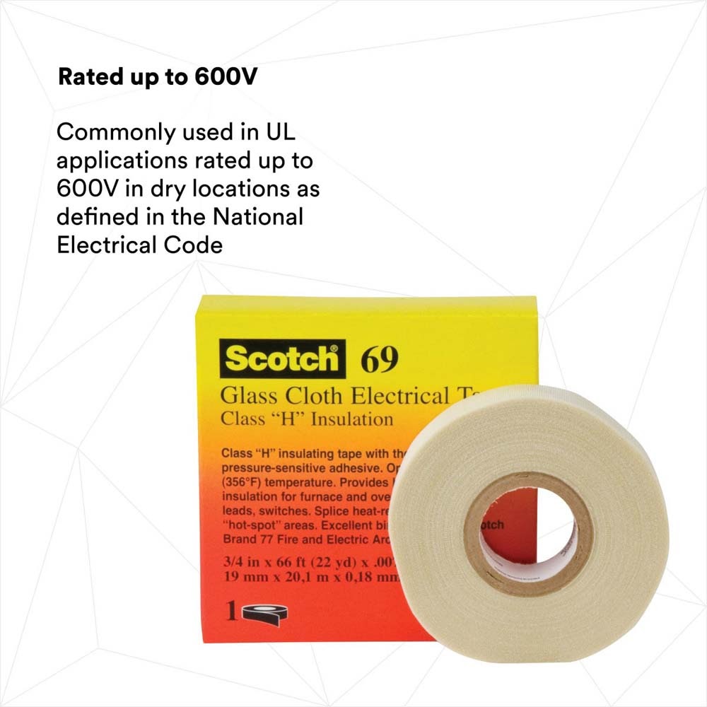 3M 69 3/4"X36YD MINI Glass Cloth Electrical Tape 69, White, 3/4 in x 36 yd (7000031350) - 4