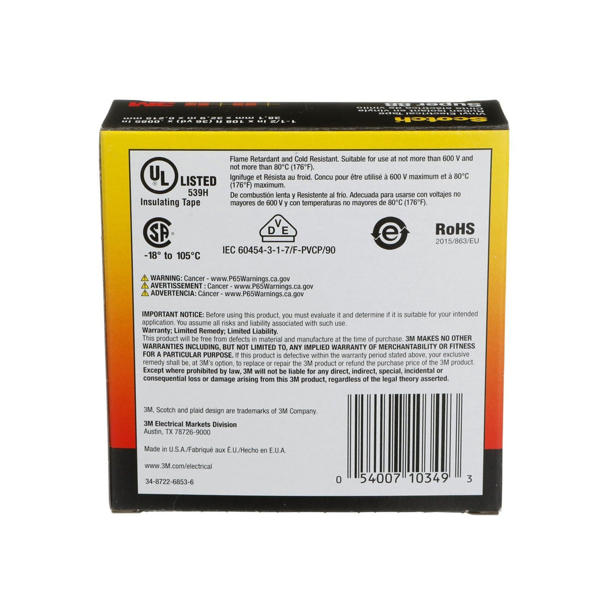 3M Super 88 88-1.5X36YD Scotch Vinyl Electrical Tape, Black, 1-1/2 in x 36 yd, Premium Grade, Rubber Resin Adhesive, PVC Backing, All-Season Heavy Duty Electrical Tape (7000031459) (12 Pack) - 8