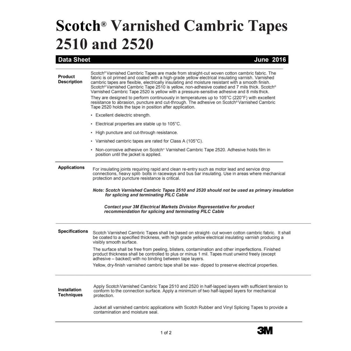 3M 7000031629 Scotch Varnished Cambric Tape 2520, Electrically Insulating, Moisture Resistant, Yellow, 8 mil, 3/4 in x 60 ft (2520-3/4X60FT) (7000031629) (20 Pack) - 6