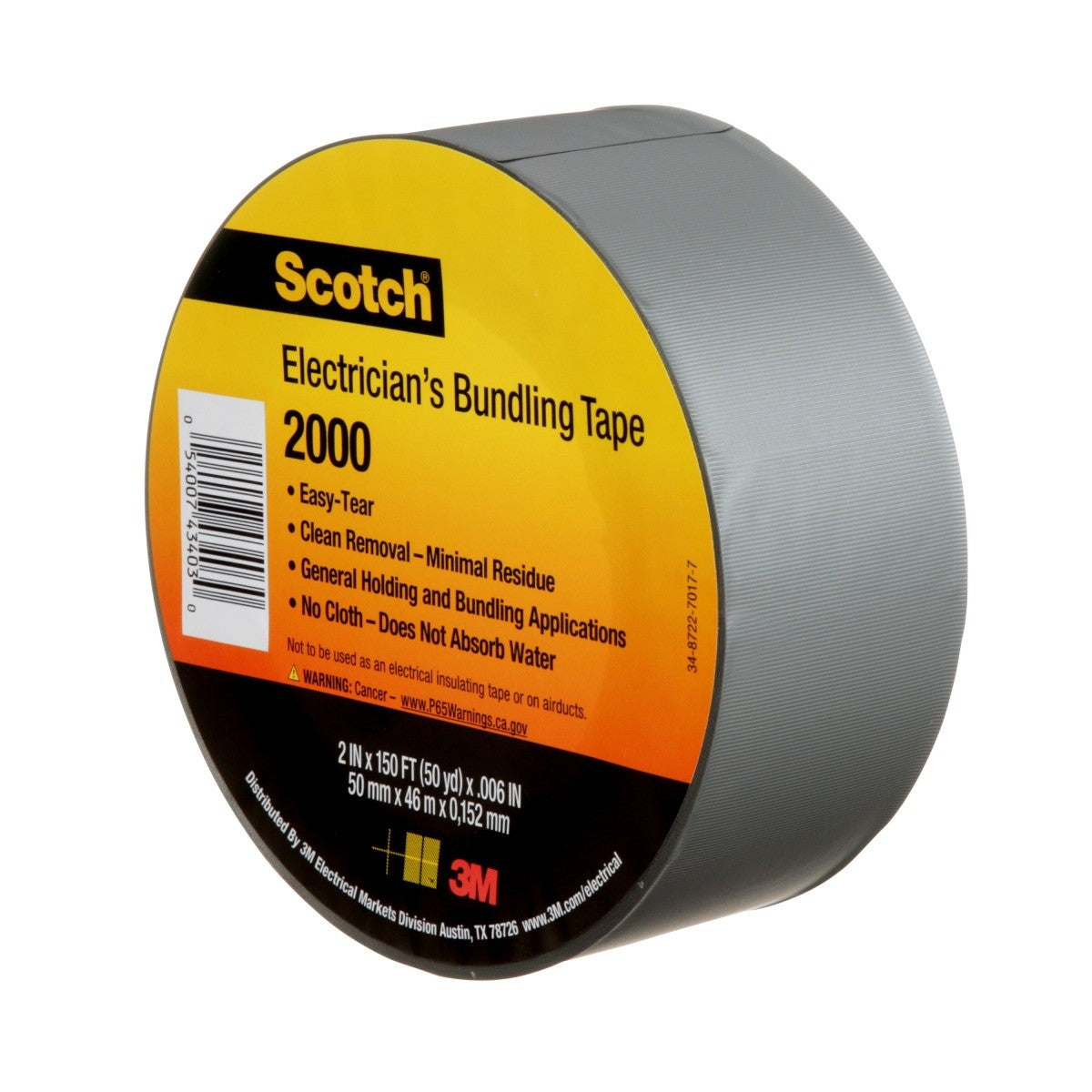 3M Scotch Electricians Duct Tape 2000, Gray, 2 in x 50 yd Roll (2000-2X50YD) (7000031684) (12 Pack) - 8