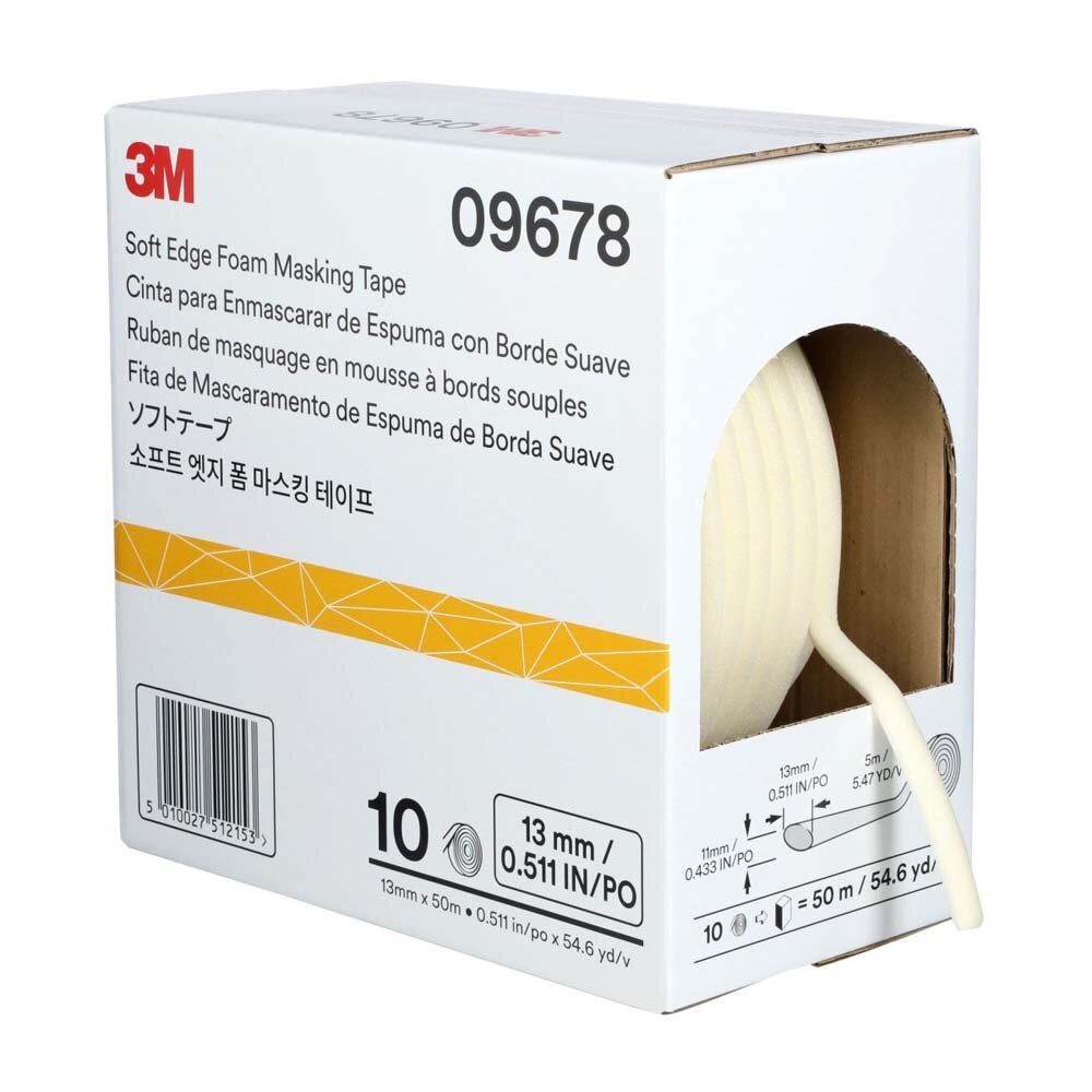 3M 7000034663 Soft Edge Foam Masking Tape, 09678, 1/2 in x 165 ft - 2