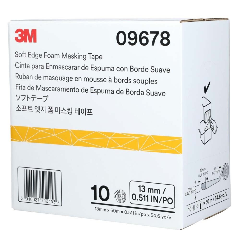3M 7000034663 Soft Edge Foam Masking Tape, 09678, 1/2 in x 165 ft - 5
