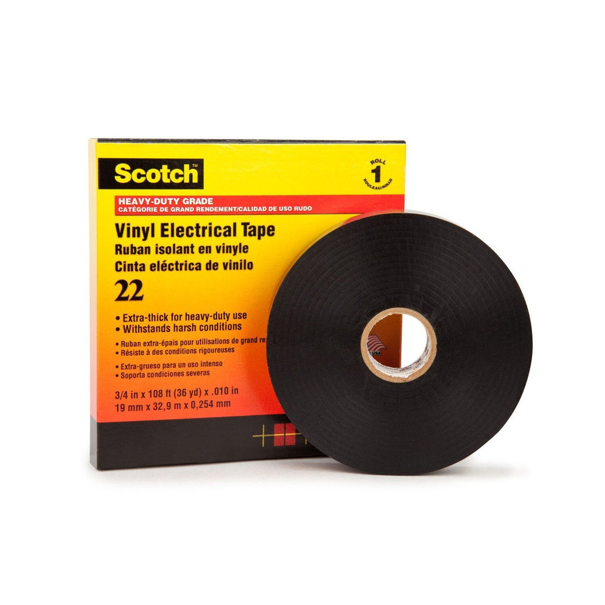 3M Scotch Vinyl Electrical Tape 22, 1 in x 36 yd, Black (22-1X36YD) (7000042539) (12 Pack)